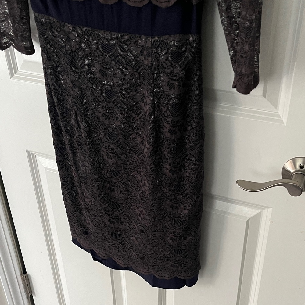 Boden Brown Lace Long Sleeve mini dress v back sz 4 regular - Picture 4 of 7